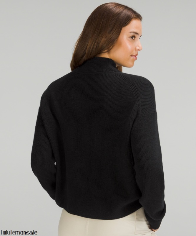 Lululemon Damen DELULU487 | Lululemon Deutschland Schwarzer Gerippter Rollkragenpullover Aus Einer Merinowollmischung